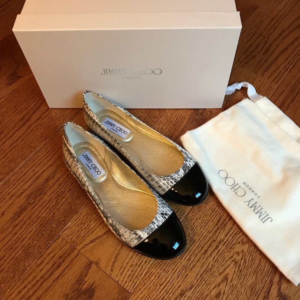 Jimmy Choo Python Leather Round Toe Whirl Flats